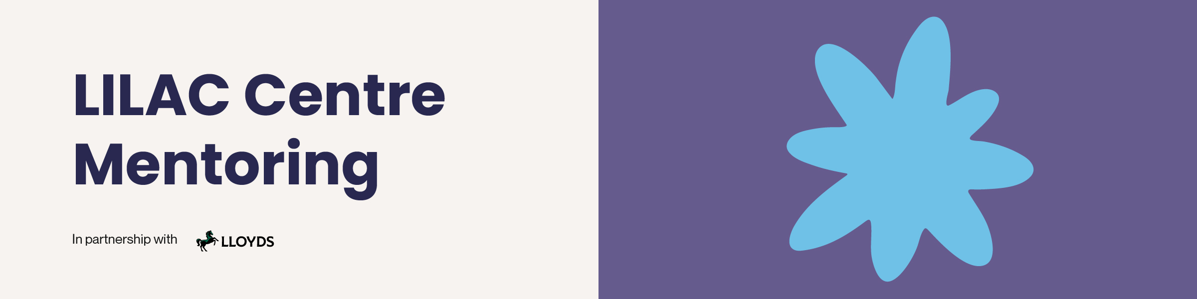 A lilac background with abstract shapes in shades of blue and purple.