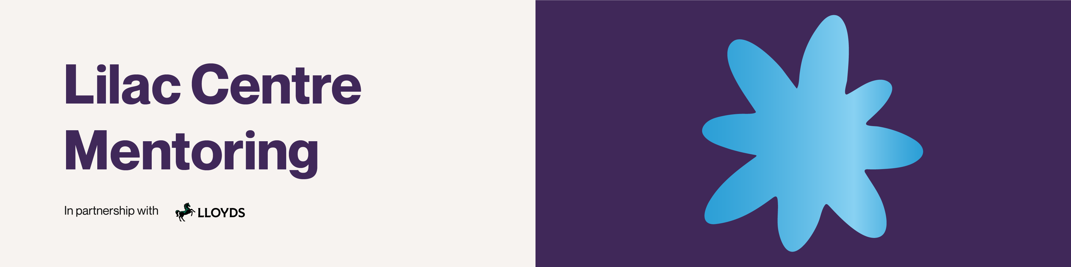 A lilac background with abstract shapes in shades of blue and purple.